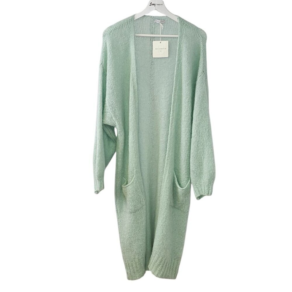 Bellerina Paris Womens Alpaca Blend Maxi Duster Cardigan, Green Longline, Open